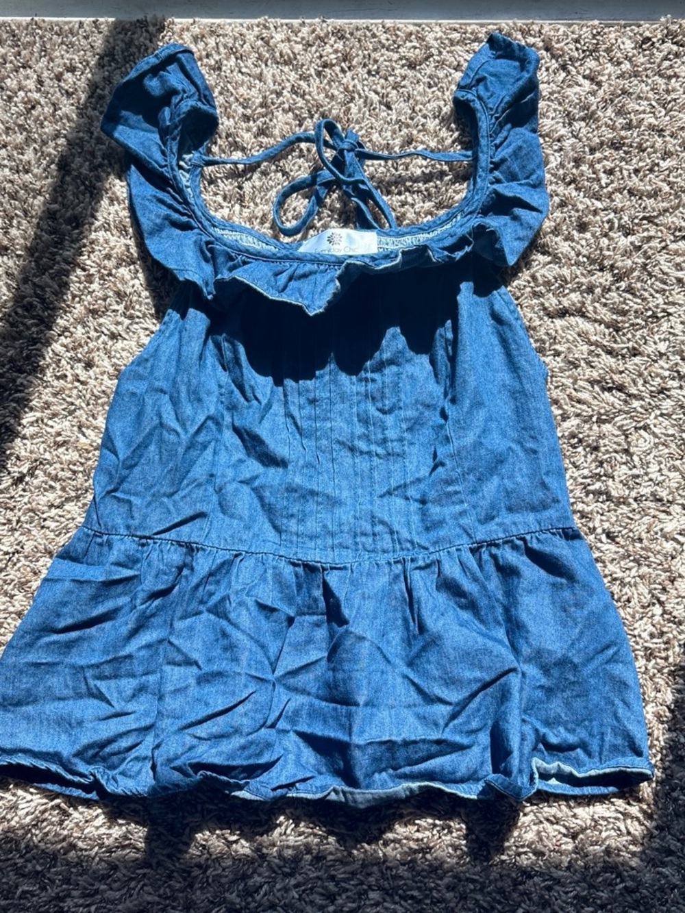 Ruffled Denim Tie-Back Tank Top - Blue